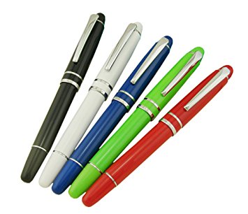 Asvine 5 PCS General Fountain Pens Medium Diversity Color ( Black ,White ,Blue,Green & Red ) Pen Set Well Balance Smooth Writing
