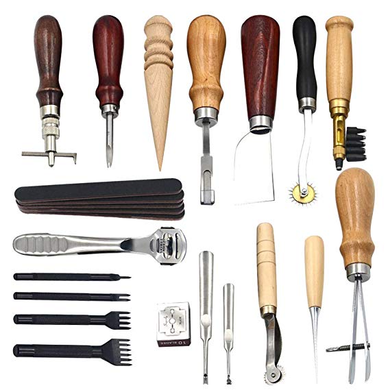 Knoweasy Leather Carft Tools Kit 18 Pcs,Stitching Carving Working Sewing Saddle Groover Leather Craft DIY Tool, Keep Way from Kids(Leather Carft Tools Kit)