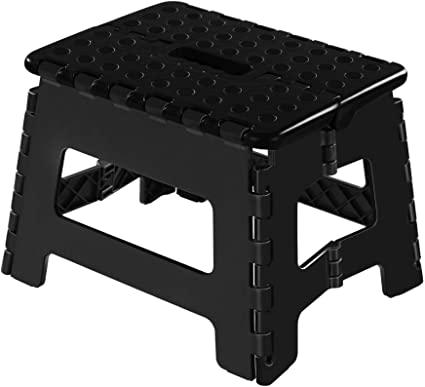 Topfun Folding Step Stool, 9 inch Non-Slip Footstool for Adults or Kids, Sturdy Safe Enough, Holds up to 300 Lb, Foldable Step Stools Storage/Open Easy, for Kitchen,Toilet,Office,RV (Black, 9inch)