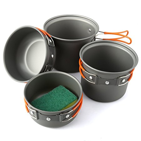 Camping Cookware Mess Kit 5 Piece, EZOWare Lightweight Aluminum Cookware Cooking Pan Pot Set For Outdoor Backpacking Camping Hiking Picnic