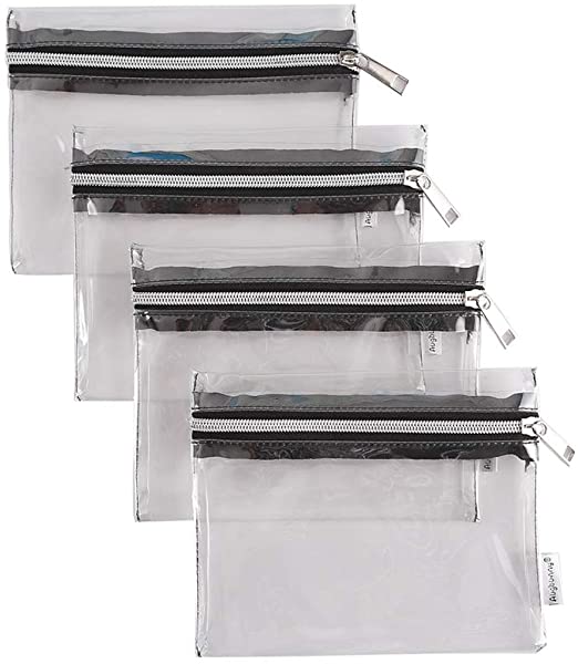 Augbunny Clear Vinyl Zipper Multi-Purpose Waterproof School Office Home Supply Organizers Pouch Tool Bag 4-Pack