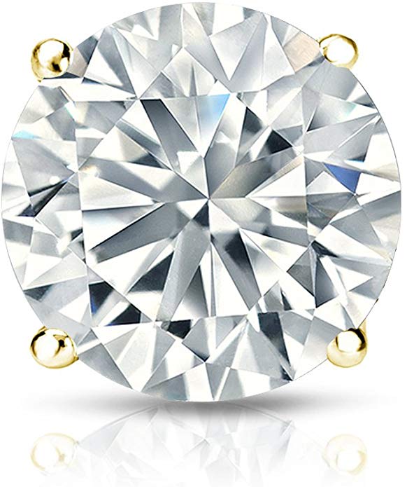 14k Gold Round SINGLE Diamond Stud Earring (1/10cttw, J-K, I2-I3) 4-Prong Basket set with Screw-back Diamond Wish