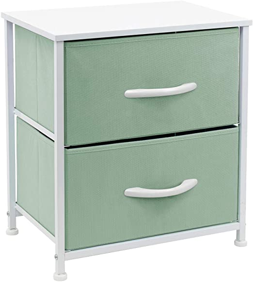 Sorbus Nightstand with 2 Drawers - Bedside Furniture & Accent End Table Chest for Home, Bedroom Accessories, Office, College Dorm, Steel Frame, Wood Top, Easy Pull Fabric Bins (Pastel Teal)