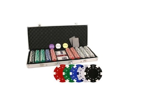 DA VINCI 500 Poker Set with Chips Case Dealer Buttons Playing Cards Cut Cards and Dice
