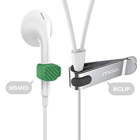 Mband2 Pack of Mband Mclip Holder 05 Green - Cable Winder Earbud Extension Magnetic Headphone Wire Organizer Adhesive Holders Clips to Shirt Neckband
