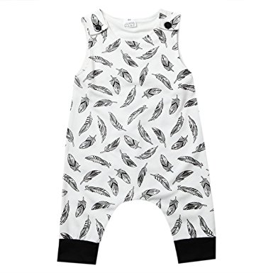 ITFABS Newborn Infant Baby Boy Girl Jumpsuits Feather Print Leggings Romper Outfits