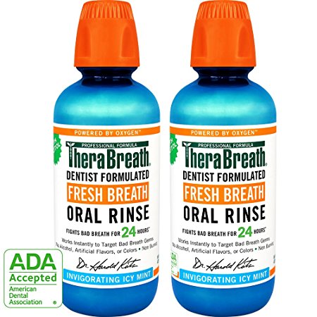 TheraBreath 24-Hour Fresh Breath Dentist Formulated Oral Rinse - Icy Mint Flavor, 16 Ounce (Pack of 2)