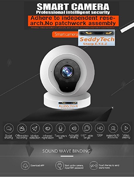SeddyTech Wi-Fi security cameras/Smart Baby Monitor/Surveillance camera with P2P,Night Vision,Record Video,Two-way Audio,Motion Detection,Alert messages for Iphone Android Smartphone/Tablets -White