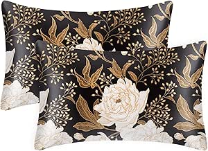 EXQ Home Satin Pillowcase for Hair and Skin Queen - Printed Vintage Flowers Silk Pillowcase 2 Pack 20x30 inches - Satin Pillow Cases Set of 2 with Envelope Closure, Valentines Day Gifts for Women Men