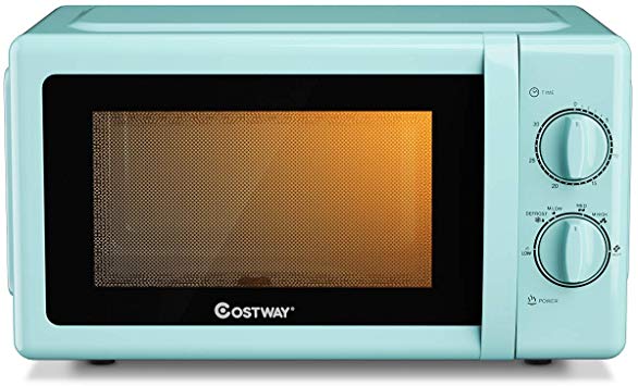 COSTWAY Retro Countertop Microwave Oven, 0.7 Cu. Ft, 700W Mechanical Compact Microwave Oven 6 Micro Power Settings, Glass Turntable and Viewing Window, ETL Certification (Green)