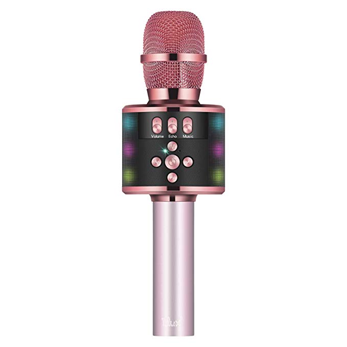 Karaoke Microphone I.lux Wireless Bluetooth Karaoke microphone in Multi-color LED Lights,Handheld Home Party Karaoke Speaker Machine for Android/iPhone/iPad/Sony/PC or All Smartphone (Pink)
