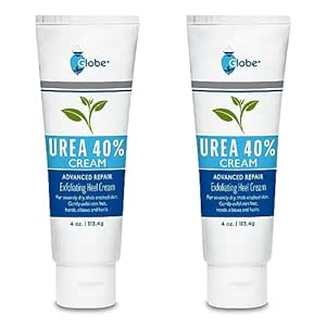 Globe (2 Pack Urea Cream 40% - (4 oz) Intensive Hydration for Dry and Cracked Heels, Feet, Hands, Elbows and Knees - Callus Remover for Women - Helps Athletes Foot - Foot Odor - Total 8 oz