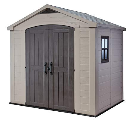 Keter Factor Outdoor Plastic Garden Storage Shed, Beige, 8 x 6 ft