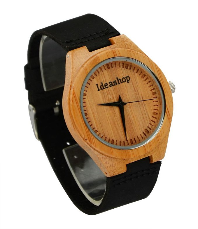 Ideashop Mens Quartz Bamboo Wooden Watch With Genuine Cowhide Leather Band Casual Watches Creative Gifts