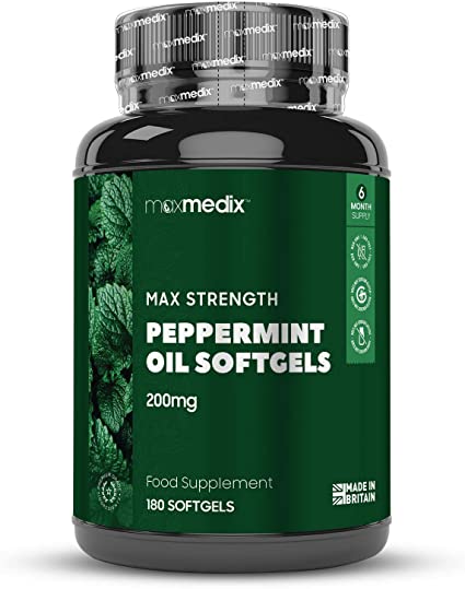 Peppermint Oil Softgels - 200mg Capsules Servings, 6 Month Supply for Fast Stomach & Bowel Relief, Essential Stomach Bloating Pills, High Strength Pills, Best Probiotic for Men & Women - 180 Softgels