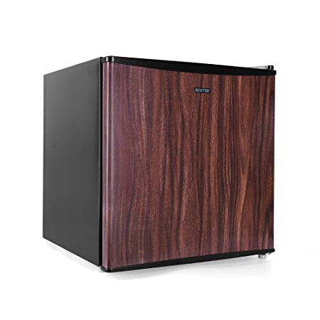 BESTEK Compact Refrigerator and Freezer, Single Reversible Door, 1.6 Cubic Feet Mini Size, Energy Star Qualified - Wood Grain Finish (UL Listed)