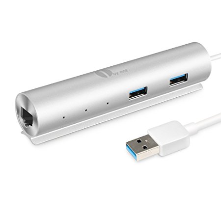 1byone Superspeed Aluminum 3-Port USB 3.0 Hub with 1 Ethernet Port, 5 Gbps Transfer Rate & Built-in 15 Inches Cable, for iMac, MacBook Air, MacBook Pro, Mac Mini, PC and Laptop