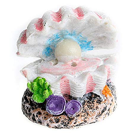 Techinal Aquarium Fish Tank Shell Pearl & Air Stone Ornament Shell Bubbler Bubbling Decor
