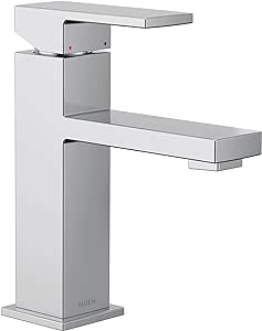 Moen Revyl Chrome One-Handle Single Hole Modern Bathroom Sink Faucet with Optional Deckplate and Spring Loaded Drain Assembly, 84771