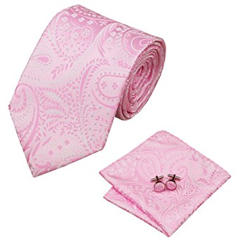 Barry.Wang Flower Ties for Men Handkerchief Cufflinks Set Formal Tie Set