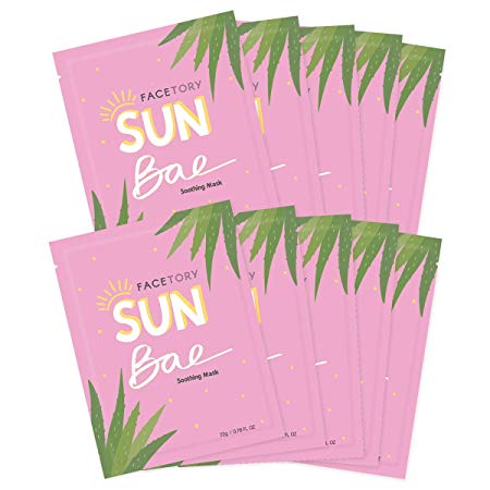 FaceTory Sun Bae Aloe Vera Soothing Sheet Mask - Soothing, Calming, and Hydrating (Pack of 10)