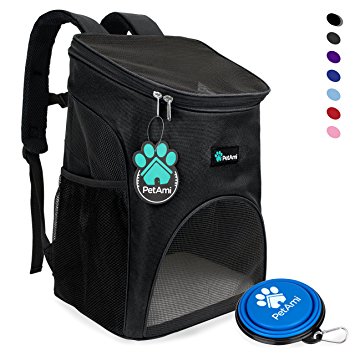 Premium Pet Carrier Backpack for Small Cats and Dogs by PetAmi | Ventilated Design, Safety Strap, Buckle Support | Designed for Travel, Hiking & Outdoor Use