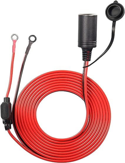 SinLoon 10FT 16AWG Female Cigarette Lighter Outlet Eyelet Terminal Plug Heavy Duty Cable with 15A Blade Fuse Holder 12V 24V DC Power Cable