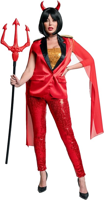 Tipsy Elves Classic Red Devil Halloween Costume for Women Long Sleeve Bodysuit with Devil’s Horns Headband