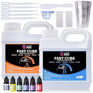 LET'S RESIN Fast Cure Epoxy Resin,Demold in 4 Hours,72OZ Upgrade Quick Drying & Cystal Clear Resin,Bubble Free Epoxy Resin for Craft,Art, Resin Supplies with Resin Dye, Resin Cup,Stir Stick