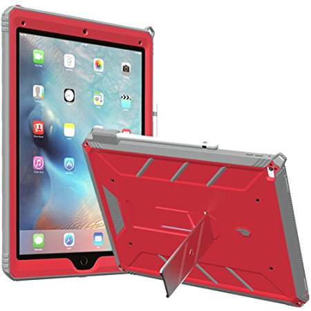 Poetic Revolution iPad Pro 12.9 Rugged Case Cover With Hybrid Heavy Duty Protection and Built-In Screen Protector and KickStand for Apple iPad Pro 12.9 (1st Gen 2015) Pink/Gray