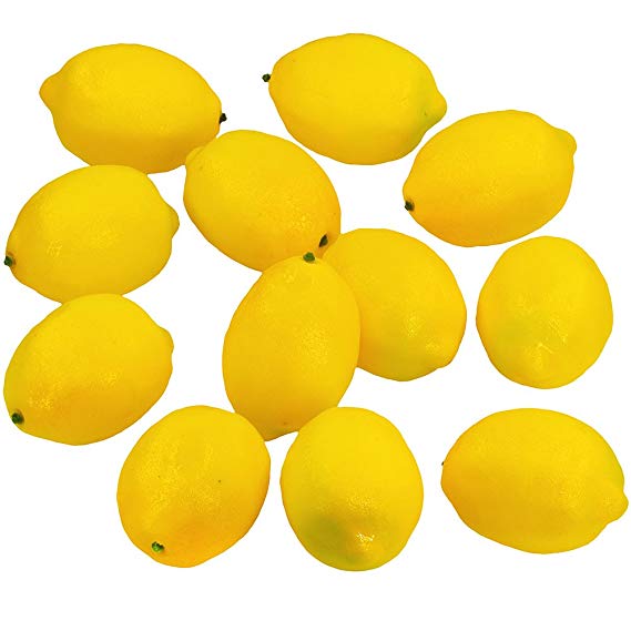 Supla 12 Pcs Artificial Lemon in Yellow 3.7" Long x 2.56" Wide Fake Lemon Foam lemon Fruit Decor Kitchen Table Decor