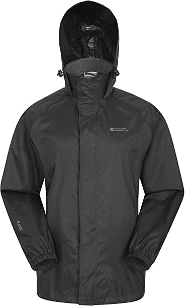 Mountain Warehouse Pakka Mens Waterproof Packable Jacket - Foldaway Hood Rain Jacket, Pack Away Mens Coat, Lightweight Raincoat - for Travelling, Outdoor, Camping