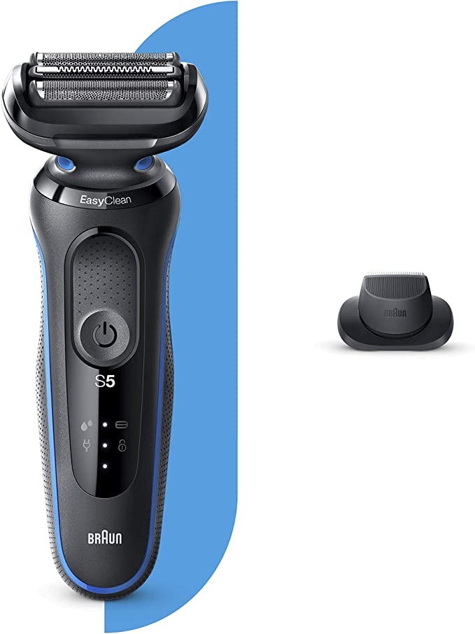 Braun Series 5 Electric Shaver for Men with Precision Beard Trimmer, Wet & Dry, Rechargeable, Cordless Foil Razor, Blue, 50-B1200s