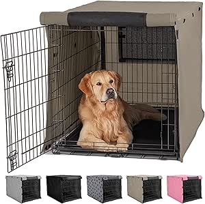 Gorilla Grip Dog Crate Covers Compatible with Amazon Basics Dog Crates, All Sides Open, Privacy Cover Fits 42" Wire Kennel, Breathable Mesh Windows, Light Reducing Puppy Training Cage Topper, Taupe