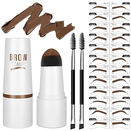 Eyebrow Stamp Stencil Kit - One-Step Vegan Eyebrow Stamp Pomade - Long-Lasting Waterproof Smudge-Proof - With 20Pcs Reusable Thin & Thick Eyebrow Stencils for Perfect Brows(Medium Brown)