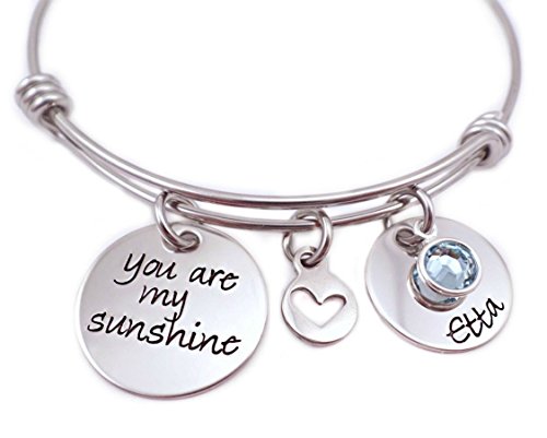 Personalized You Are My Sunshine Bangle Bracelet - Hand Stamped Custom Jewelry