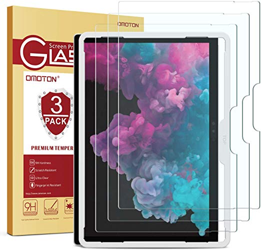 OMOTON [3-Pack] Screen Protector for Surface Pro 6 / Surface Pro (5th Gen) / Surface Pro 4 - Tempered Glass/Guide Frame/Scratch Resistant