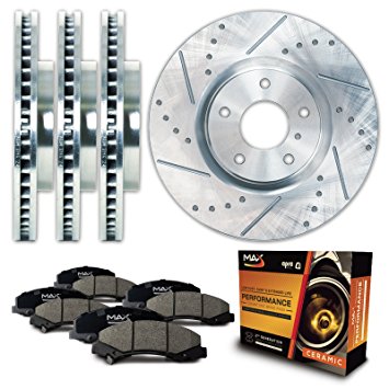 Max KT007513 Front   Rear Silver Slotted & Cross Drilled Rotors and Ceramic Pads Combo Brake Kit