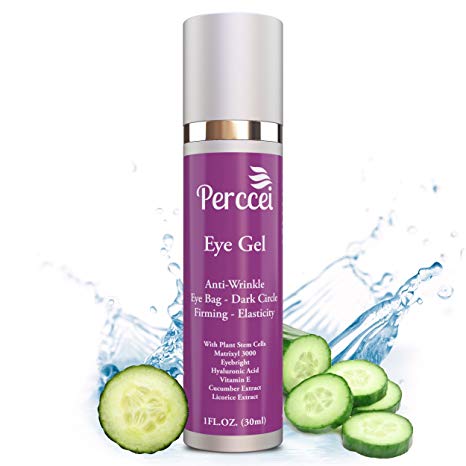 Eye Gel Moisturizer – Reduces Dark Circles/Wrinkles/Puffiness/ -Unique Blend (with Plant Stem Cells, Eyebright, Hyaluronic Acid, Vitamin E, Cucumber Extract, and Licorice Extract) 1. Fl Oz - Perceei
