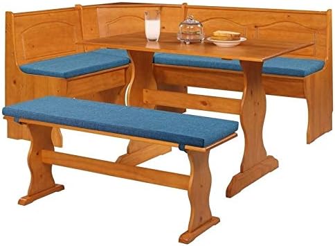 MISC 4pc Blue Dining Nook Cushions Set Breakfast Nook Chair Pads Solid Trestle Short Long Bench Corner, Microfiber