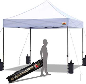 ABCCANOPY Popup Canopy 10x10 Outdoor Canopy Tent Commercial Canopy Instant Shelter Bonus Wheeled Carry Bag,Sandbags,Stakes and Ropes,White