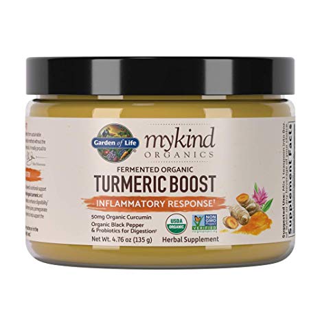 Garden of Life mykind Organics Turmeric Boost Inflammatory Response 4.76oz (135g) Powder - 500mg Curcumin (95% Curcuminoids) & Probiotics, Organic Non-GMO Vegan & Gluten Free Herbal Supplements