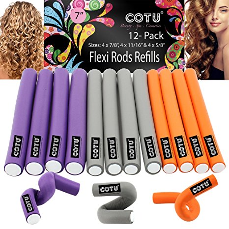 12 Pack of Professional Large Size Foam Flexi Rods Refills for Curly Hair by COTU (R)