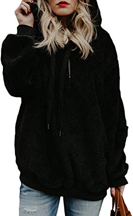 Dokotoo Womens Fuzzy Casual Loose Sweatshirt Hooded with Pockets Outwear S-XXL