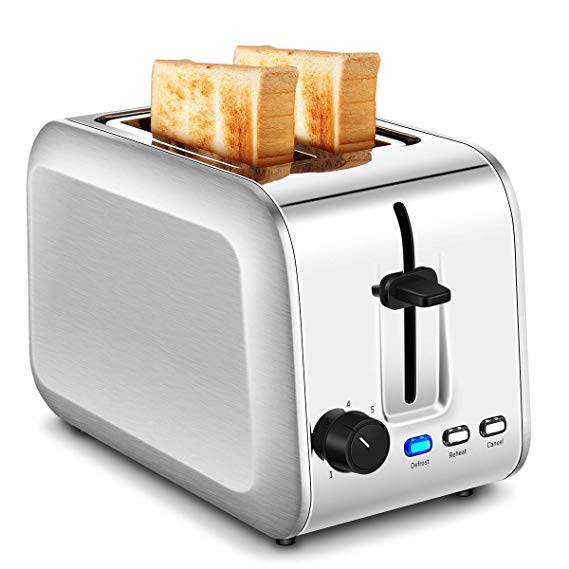 2-Slice Toaster, Stainless Steel Toasters with Extra-Wide Slots and Removable Crumb Tray (Silver)