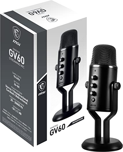 MSI IMMERSE GV60 Streaming MIC (USB Type-C and 3.5mm Aux, for Professional Applications with Intuituve Control in 4 Modes: Stereo, Omnidirectional, Cardioid and Bidirectional)