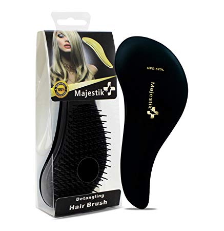 HairBrush- a Detangling Hair Brush by Majestik , Best Professional Salon Quality, Wet & Dry Brush For Tangle-Free, No Pain - Great For Thick, Wavy, Curly, or thin hair on women, girls & kids, a must have Detangler brush in Black