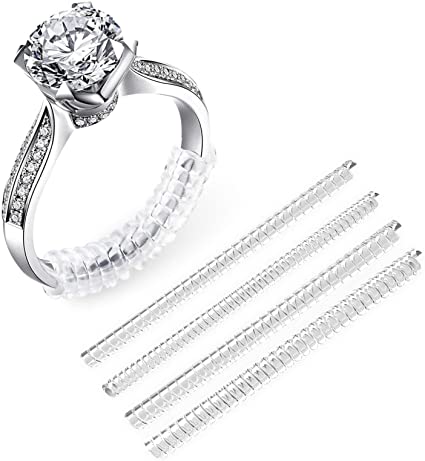Invisible Ring Size Adjuster - 12 Pack, 4 Sizes - for Loose Rings,Clear Invisible Ring Resizer Fit Any Ring Guard,Transparent Jewelry Sizer Spiral Silicone Tightener