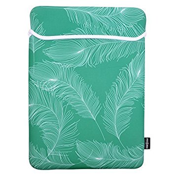 Case Star ® Feather Series Soft Neoprene Laptop Notebook Ultrabook Sleeve Carrying Case Bag for Macbook Air A1370 11-Inch / HP Stream 11 (Dark Green Color with White Feather - 11 Inch)