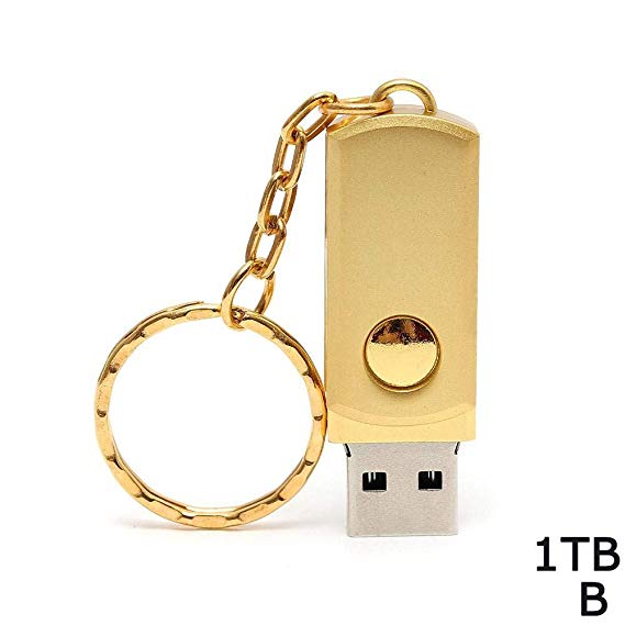 2TB Metal USB 2.0 Flash Drive Memory Stick Pen U Disk Swivel Key Thumb PC Supply (2TB, Gold)